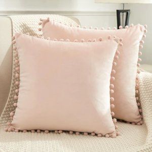 17.7 x17.7 1pc Solid Pom Pom Cushion Cover WITHOUT PILLOW Filler - PINK/ muave